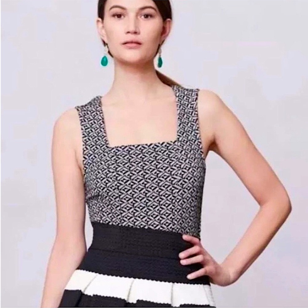 Anthropologie Postmark Square Neck Geometric Print Black White Shell Tank Top M